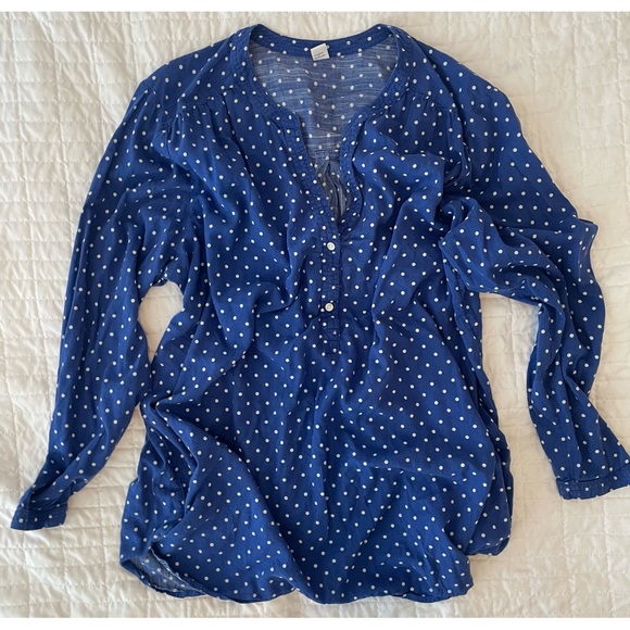 Old Navy Tunic Top Blue Polka Dot Cotton Long Sleeve Henley Womens Plus XXL - Picture 1 of 11